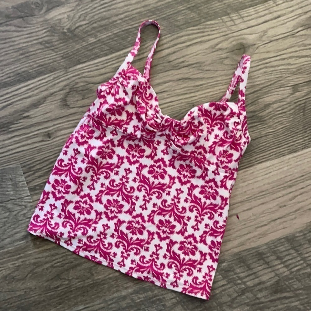 Lands End tankini top pink and white underwire women's size 2